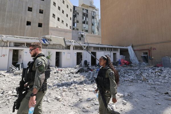 A view of the Soroka Medical Center, after it was hit by a missile fired from Iran on Thursday, June 19, 2025 in Beersheba, Israel. (Marc Israel Sellem/Pool via AP)