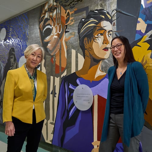 UCLA professors Karen Umemoto, left, and Kelly Fong pose for a picture at UCLA's Asian American Studies Center, in Los Angeles Monday, April 27, 2026. (AP Photo/Damian Dovarganes)