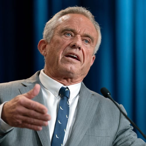 FILE - Health and Human Services Secretary Robert F. Kennedy Jr. speaks during a news conference at the Hubert Humphrey Building Auditorium in Washington, April 22, 2025. (AP Photo/Jose Luis Magana, file)