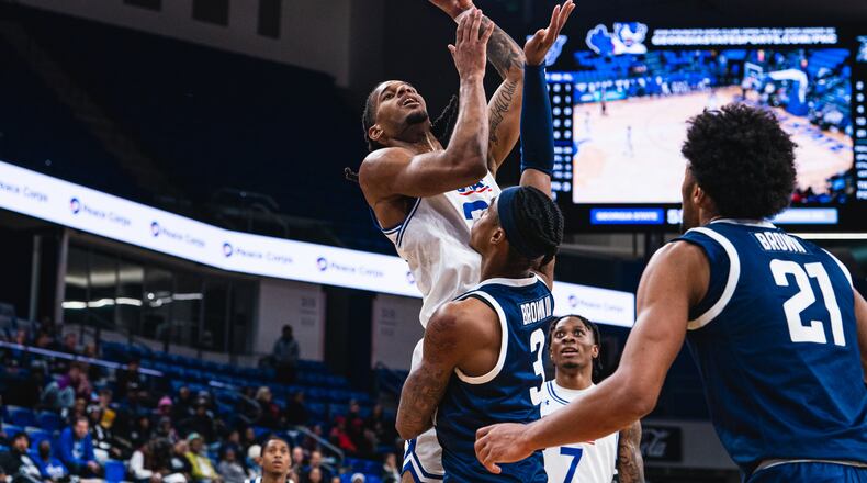 Georgia State's Nick McMullen attempts a shot during Saturday's game against Arkansas State. (Photo by Daniel Wilson)