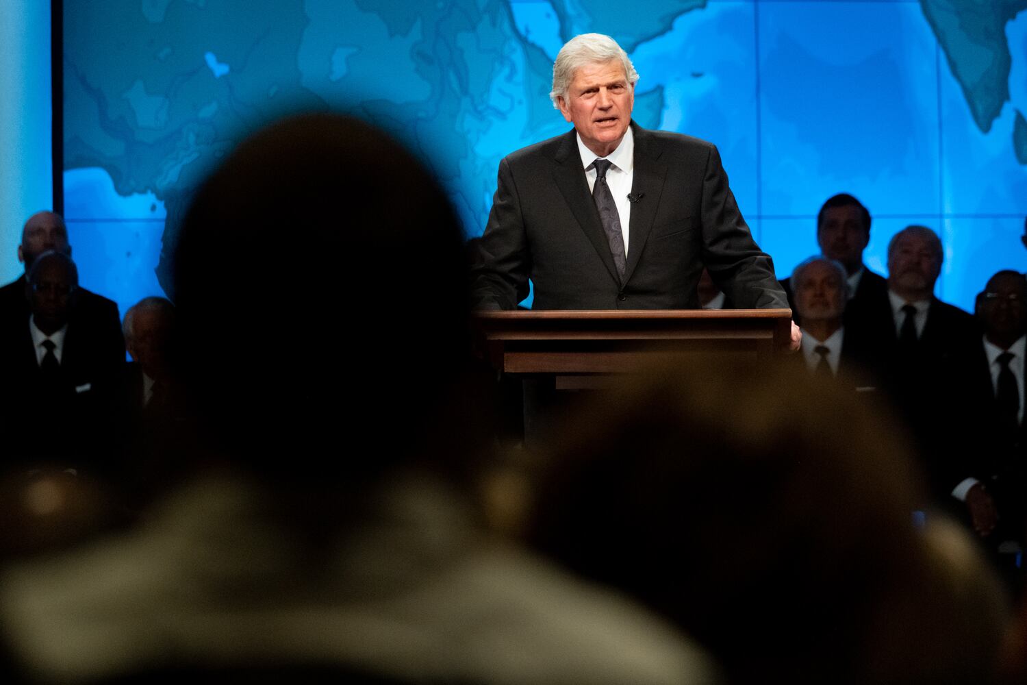 Franklin Graham, the eldest son of preaching icon Billy Graham and president and CEO of the nonprofit Samaritan’s Purse and the Billy Graham Evangelistic Association, speaks during the Legacy Celebration Service for the Rev. Charles F. Stanley at First Baptist Atlanta on Sunday, April 23, 2023. (Photo: Ben Gray for The Atlanta Journal-Constitution)