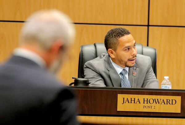 Board member Jaha Howard speaks during a Cobb County School Board meeting in Marietta on Thursday, July 15, 2021. Howard is likely to run a Democratic candidate for state school superintendent. (Christine Tannous / christine.tannous@ajc.com)