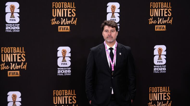 U.S. team coach Mauricio Pochettino arrives to attend the draw for the 2026 soccer World Cup at the Kennedy Center in Washington, Friday, Dec. 5, 2025. (AP Photo/Julia Demaree Nikhinson)