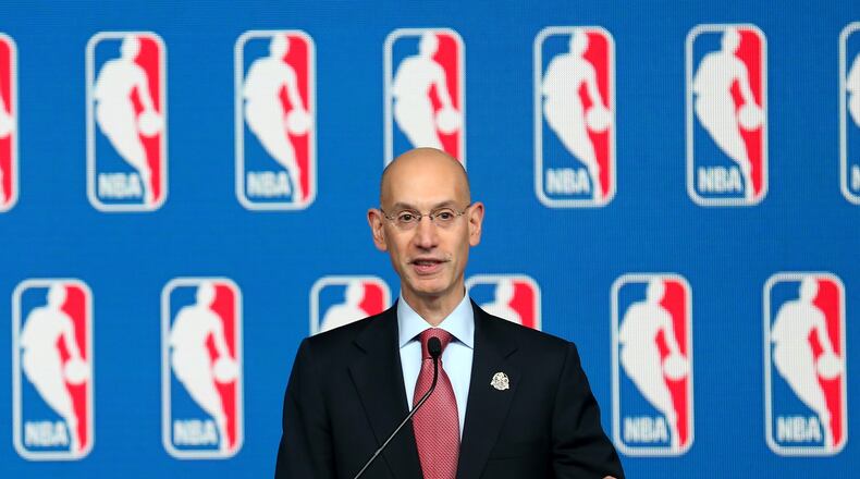 NEW ORLEANS, LA - FEBRUARY 15: NBA commissioner Adam Silver addresses the media during a press conference before the the 2014 NBA All-Star Saturday 2014 as part of All-Star Weekend at the Smoothie King Center on February 15, 2014 in New Orleans, Louisiana. NOTE TO USER: User expressly acknowledges and agrees that, by downloading and or using this photograph, User is consenting to the terms and conditions of the Getty Images License Agreement. (Photo by Christian Petersen/Getty Images)