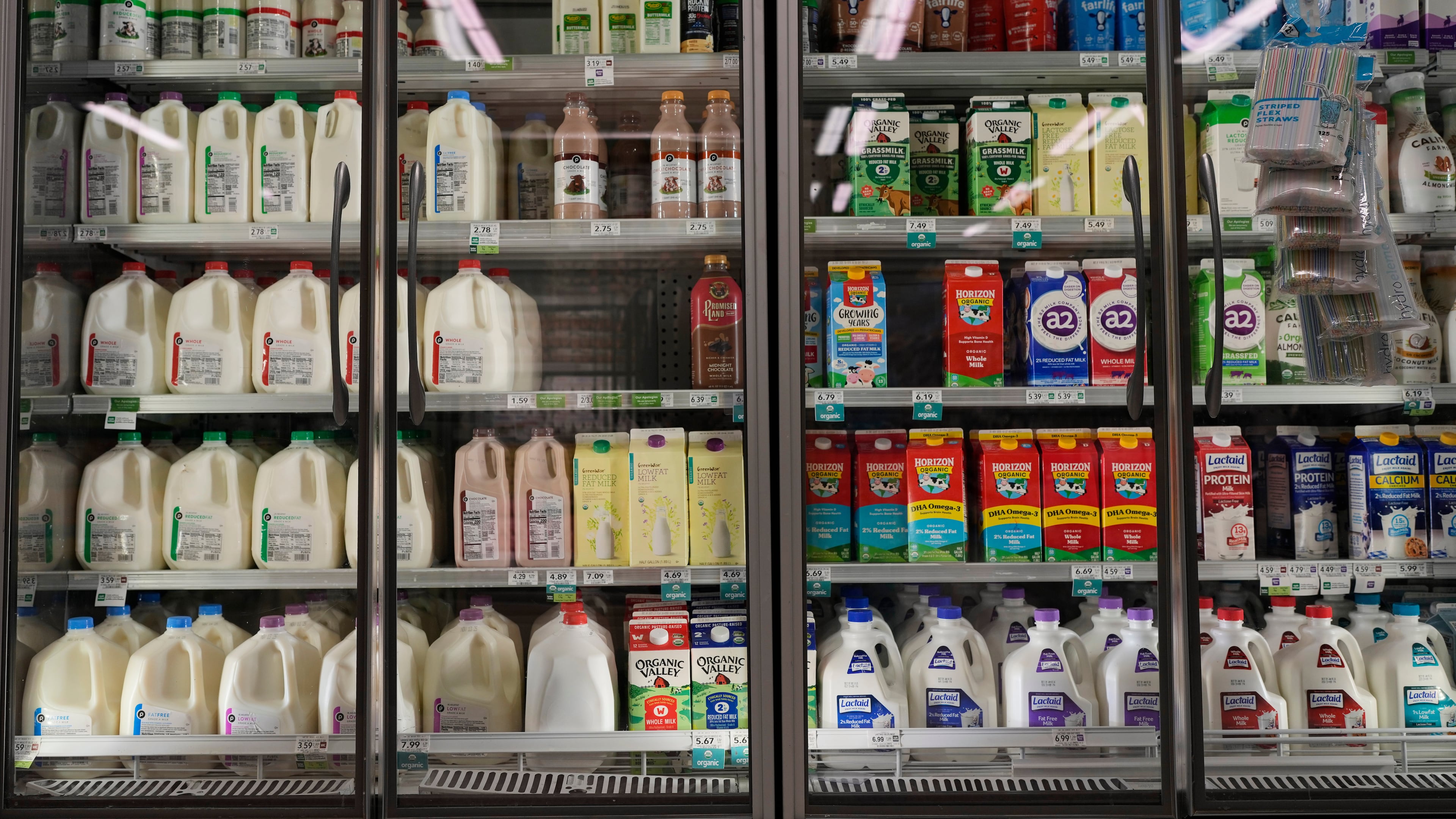 Dairy products, which are covered by the USDA Supplemental Nutrition Assistance Program (SNAP), is displayed for sale at a grocery store Friday, Oct. 31, 2025, in Nashville, Tenn. (AP Photo/George Walker IV)
