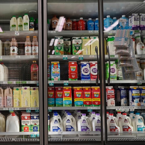 Dairy products, which are covered by the USDA Supplemental Nutrition Assistance Program (SNAP), is displayed for sale at a grocery store Friday, Oct. 31, 2025, in Nashville, Tenn. (AP Photo/George Walker IV)
