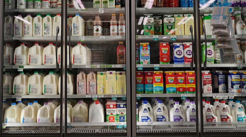 Dairy products, which are covered by the USDA Supplemental Nutrition Assistance Program, are displayed for sale at a grocery store Friday, Oct. 31, 2025, in Nashville, Tenn. (George Walker IV/AP)