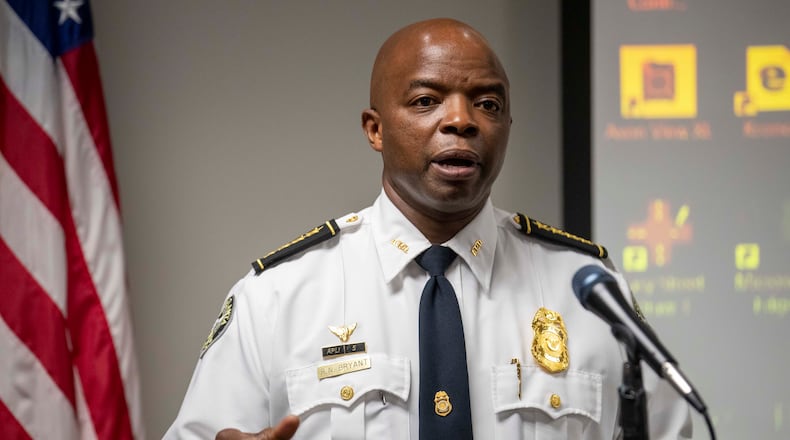 07/07/2020 - Atlanta, Georgia - Atlanta Police Department Interim Police Chief Rodney Bryant speaks during a presser at the Atlanta Police Department headquarters in Atlanta, Tuesday, July 7, 2020. There is a $20,000 reward for information leading to identifying and finding four men that APD believes are people of interest in the killing of 8-year-old Secoriea Turner. Secoriea was shot and killed while riding with her family along University Avenue, near the Wendy's where Rayshard Brooks was shot and killed by an APD officer.(ALYSSA POINTER / ALYSSA.POINTER@AJC.COM)