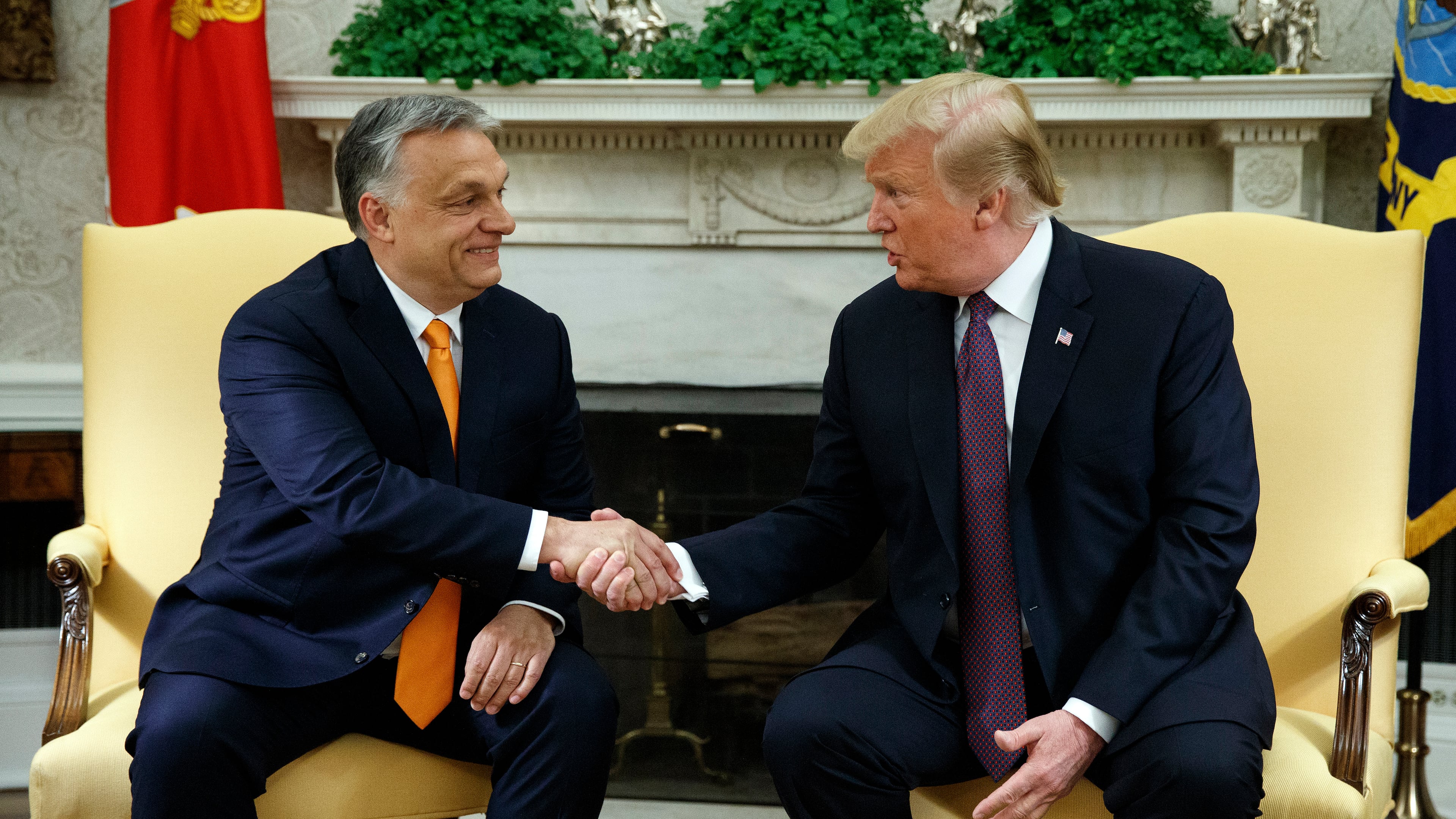 FILE - President Donald Trump meets with Hungarian Prime Minister Viktor Orbán in the Oval Office of the White House, May 13, 2019, in Washington. (AP Photo/Evan Vucci, File)