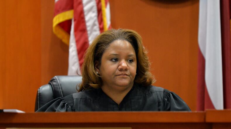 October 21, 2014 Decatur, GA: Judge Courtney Johnson declared a mistrial in the case against the suspended DeKalb County CEO Burrell Ellis. The jury was unable to reach an verdict in any of the 13 counts against Ellis. Ellis was charged with 13 counts, including bribery, theft, extortion and perjury. BRANT SANDERLIN / BSANDERLIN@AJC.COM DeKalb County Superior Court Judge Court Johnson has scheduled a June 1 retrial for DeKalb CEO Burrell Ellis.