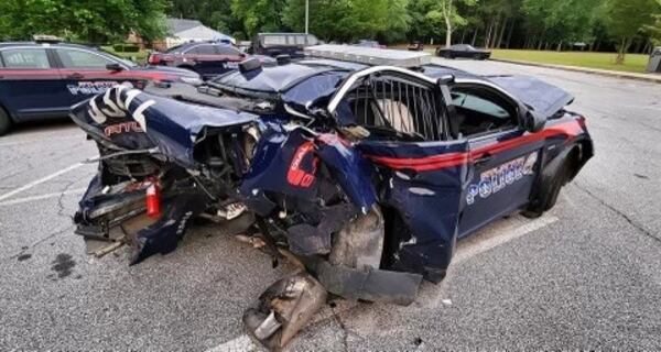 Atlanta Police Officer Duc Vo's totaled patrol car. Photo courtesy of the Atlanta Police Department.