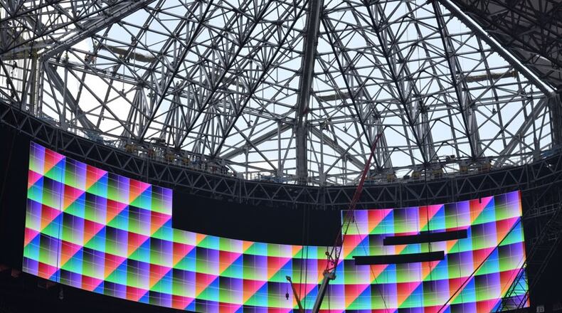 The enormous "halo board" at Mercedes-Benz Stadium will ensure you don't miss a minute. AJC photo: Hyosub Shin