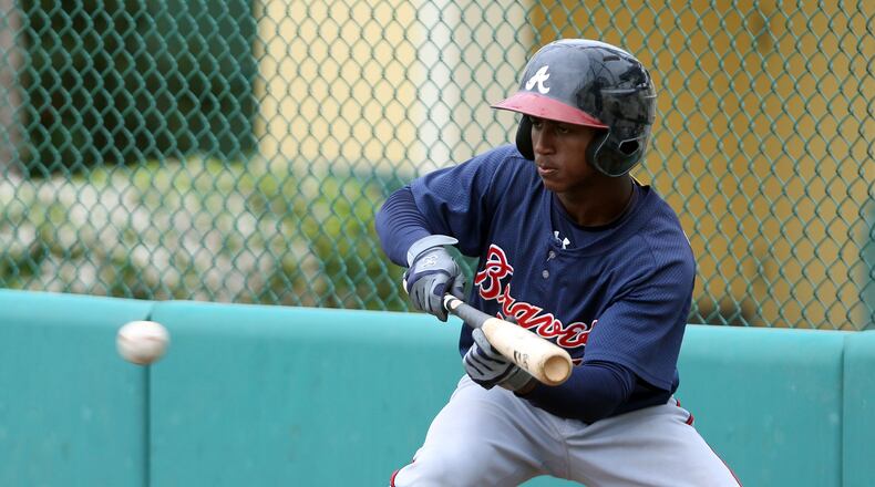 Braves shortstop prospect Ozhaino Albies, who turned 18 in January, is generously listed at 5-foot-9 and 150 pounds.