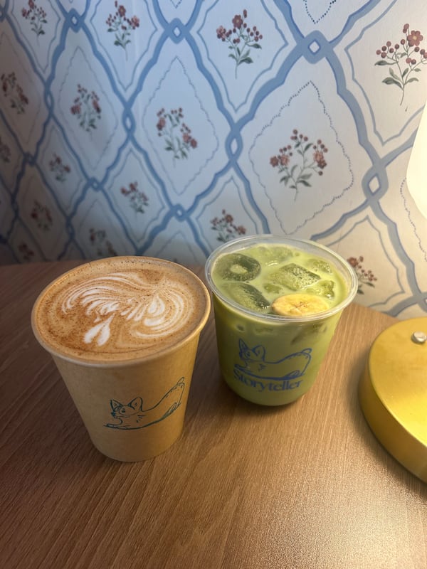 The Great Pumpkin (left) and the Funderberker (right) are seasonal fall drinks available at Storyteller Goods in Reynoldstown. (Olivia Wakim/AJC)