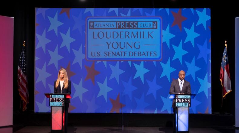 Hedge fund billionaires and trade unions are funneling millions into Georgia’s Senate races through two powerful super PACs, which in turn are blanketing the state Georgia with negative ads in an attempt to motivate core voters to return to the polls Jan. 5. One contest features Sen. Kelly Loeffler, left, and the Rev. Raphael Warnock. The other features Sen. David Perdue and Jon Ossoff.