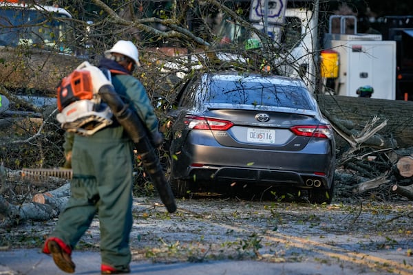 A large tree fell across Ponce de Leon Avenue in northwest Atlanta early Wednesday morning, blocking traffic for hours as crews worked to reopen lanes. (Ben Hendren for the AJC)