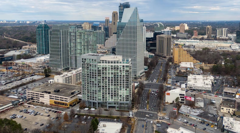 January 26, 2021 Buckhead - Aerial photography shows Buckhead Skyline on Tuesday, January 26, 2021. The quest for cityhood in Buckhead has several hurdles to clear before it becomes reality, but leaders behind a new group exploring the issue say they are confident they have a chance.(Hyosub Shin / Hyosub.Shin@ajc.com)