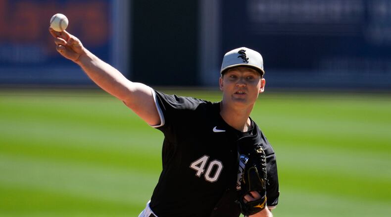 Chicago White Sox starting pitcher Michael Soroka throws during the first inning of a spring training baseball game against the Arizona Diamondbacks in Phoenix, Monday, March 4, 2024. (AP Photo/Ashley Landis)