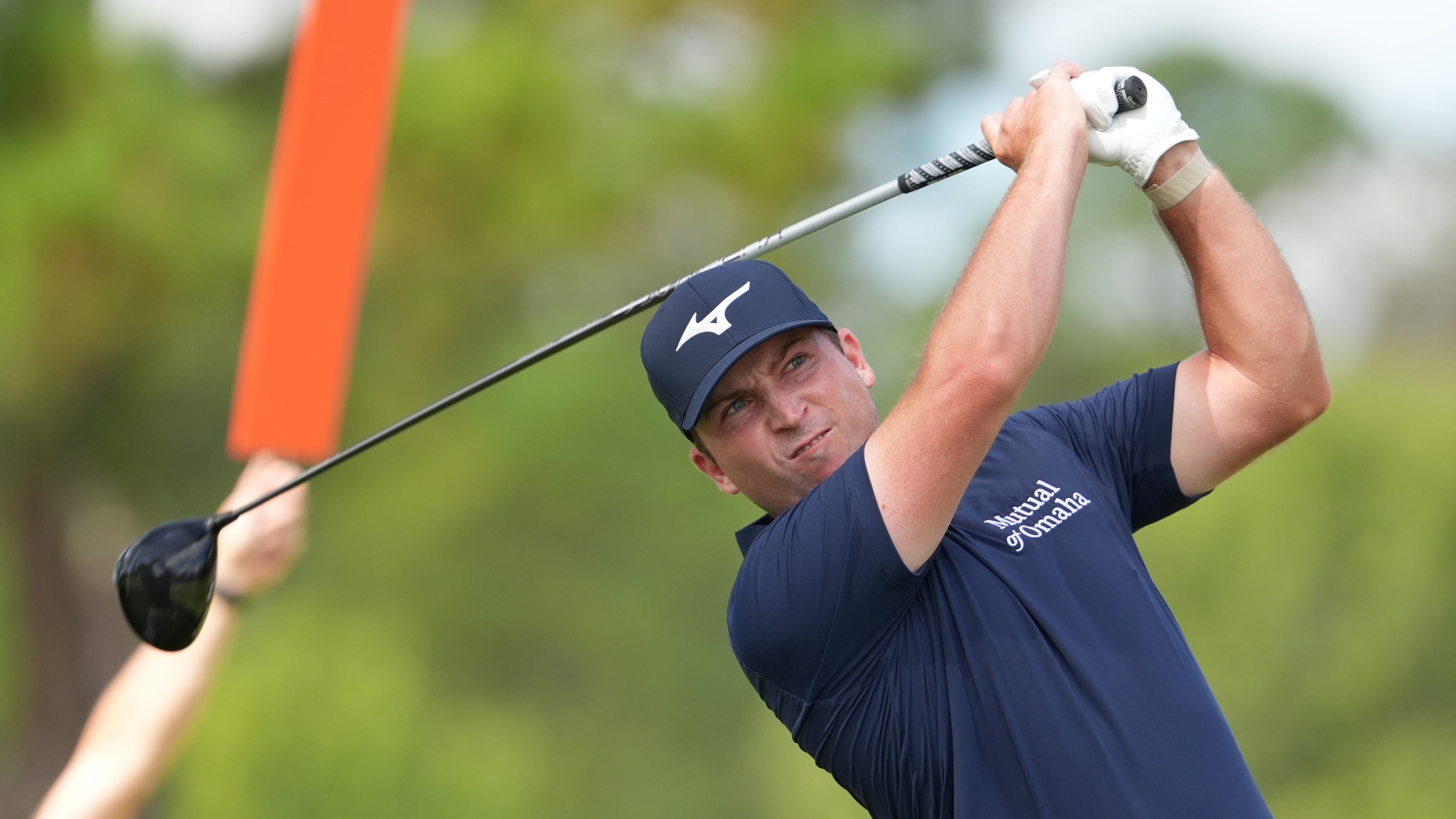 Steven Fisk watches his drive from the No. 1 tee during the fourth round of the Sanderson Farms Championship golf tournament, Sunday, Oct. 5, 2025, in Jackson, Miss. (AP Photo/Rogelio V. Solis)