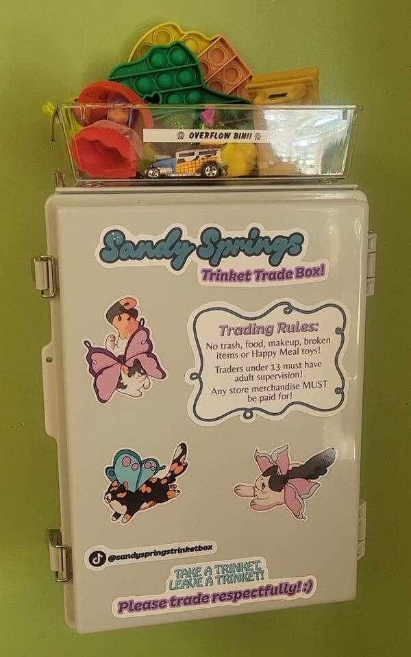 Andi Grigo created a trinket box inside the Phoenix & Dragon Bookstore. It's become so popular that they've had to add an overflow box on top, Grigo said. (Courtesy of Andi Grigo)