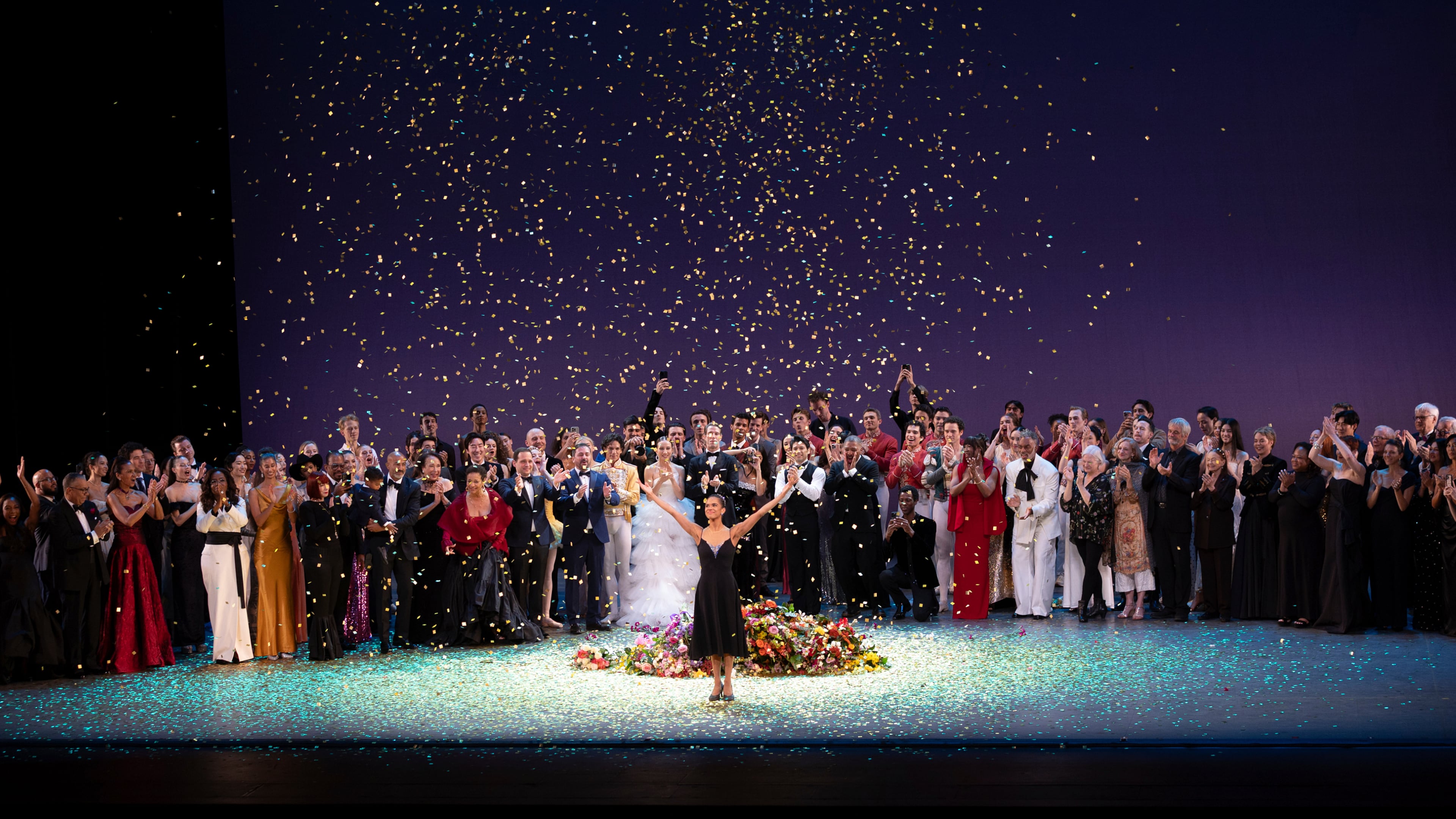 Dancer Misty Copeland, center, takes a bow during curtain calls at her retirement performance from American Ballet Theatre at the David H. Koch Theater at Lincoln Center, Wednesday, Oct. 22, 2025, in New York. (Rosalie O'Connor via AP)