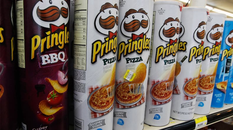 Packages of Pringles chips are seen on desplay at a convience store on February 15, 2012 in Miami, Florida.