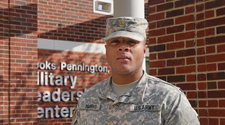 Dante Harris outside Military Leadership Center at the University of North Georgia in Dahlonega. He was suspended for a photo he took of a military officer in a campus restroom, a punishment that was upheld when he appealed. Harris also was charged with the crime of unlawful surveillance, a felony. HYOSUB SHIN / HSHIN@AJC.COM