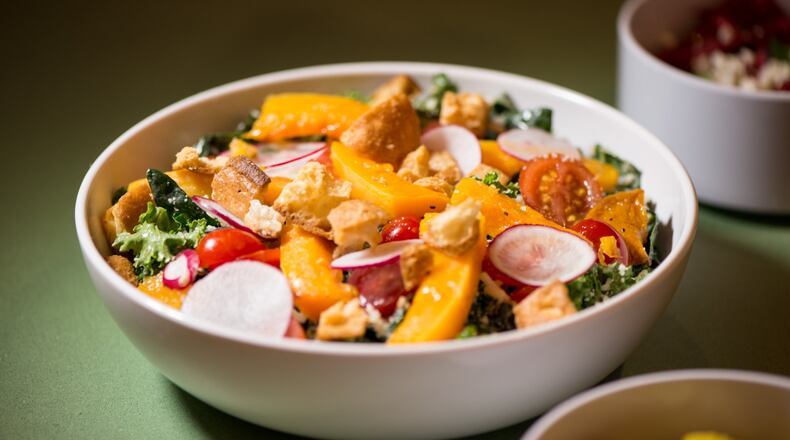 Recess Kale Caesar Salad with tuscan and green kale, butternut squash, cherry tomato, radish, crouton, and caesar dressing. Photo credit- Mia Yakel.