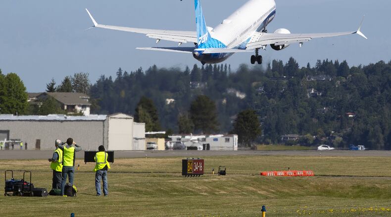 The final version of the 737 Max, the Max 10, takes off from Renton Airport in Renton, WA on its first flight Friday, June 18, 2021. (Ellen M. Banner/The Seattle Times/TNS)