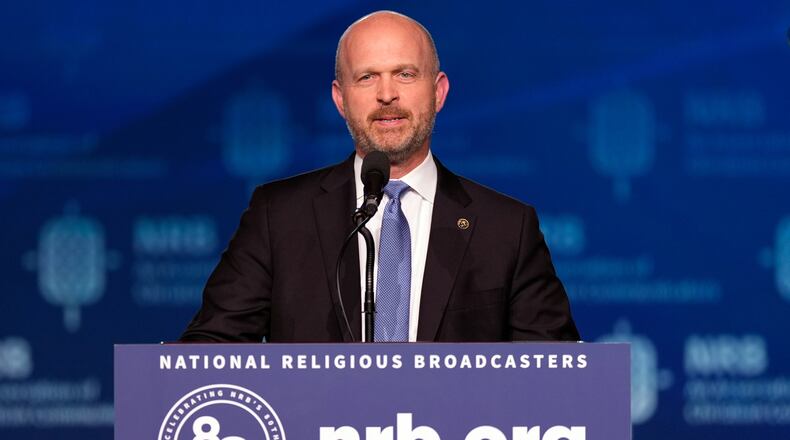 FILE - Kevin Roberts, president of The Heritage Foundation, speaks at the National Religious Broadcasters convention at the Gaylord Opryland Resort and Convention Center Feb. 22, 2024, in Nashville, Tenn. (AP Photo/George Walker IV, File)