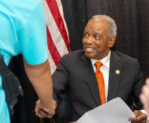 The late U.S. Rep. David Scott attends an event last year in Conyers. (Jenni Girtman for the AJC 2025)