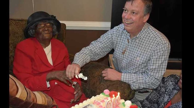 Elsada Miriam Duncan Day, left, celebrated her 110th birthday with Milton Mayor Joe Lockwood in January 2010.