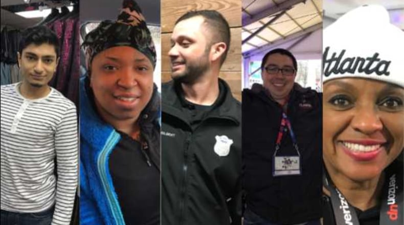 These are Wednesday's five faces in a Super Bowl crowd of thousands, left to right: Tarun “Tony” Mulchandani, Shannon Holifield, Abraham Perez-Gilbert, Matt Snyder and Grindl Reynolds.
