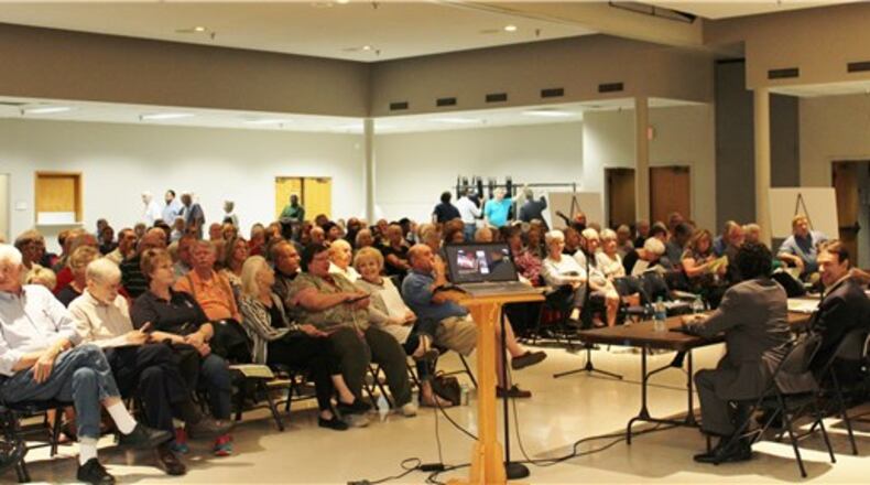Snellville residents listen as plans are unveiled for new Divergent Left Turn intersection at Highway 78 and 124. Courtesy of City of Snellville