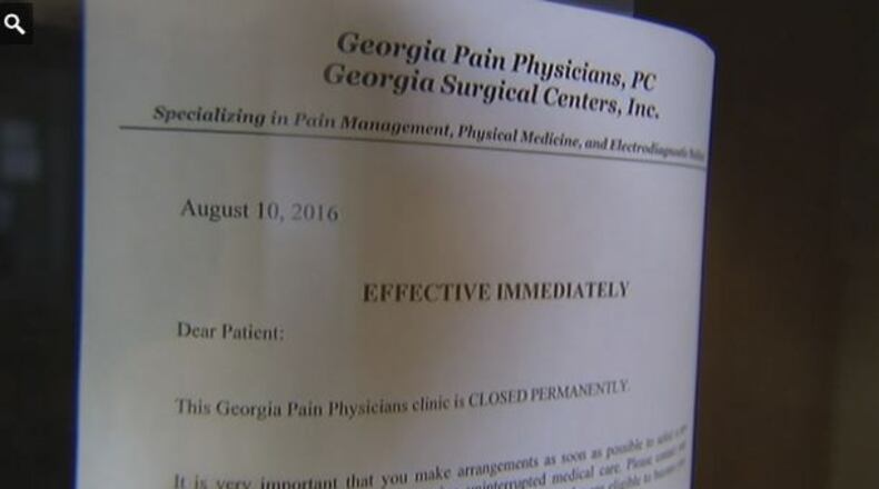 Clinics run by Georgia Pain Physicians, PC closed abruptly this week. (Credit: Channel 2 Action News)
