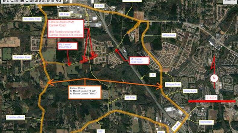 A map of the road closure and detour routes.