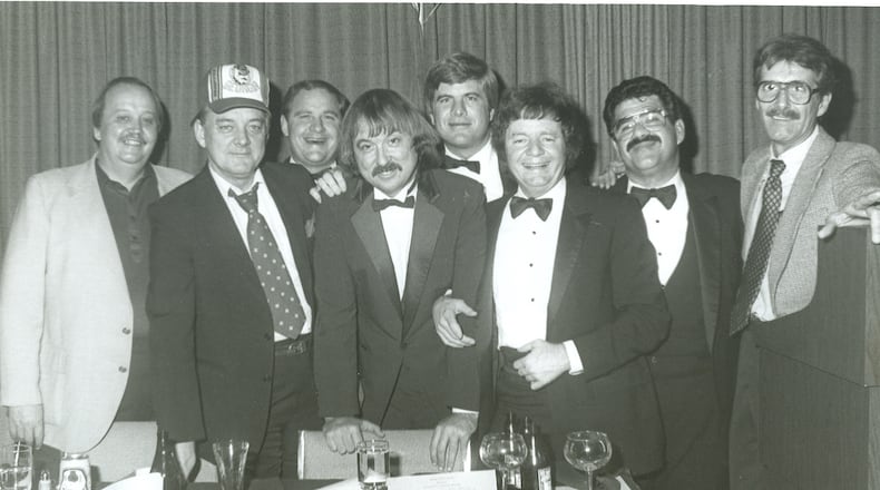 Ron Hudspeth (fourth from left) at a special roast for him at the Atlanta Athletic Club in 1984 with many friends including Ludlow Porch, Red Neckerson, Norm Cates, Harmon Wages, Pete the Northside Barkeep, Art Leo and Skinny Bobby Harper. MATTHEW ARPINO