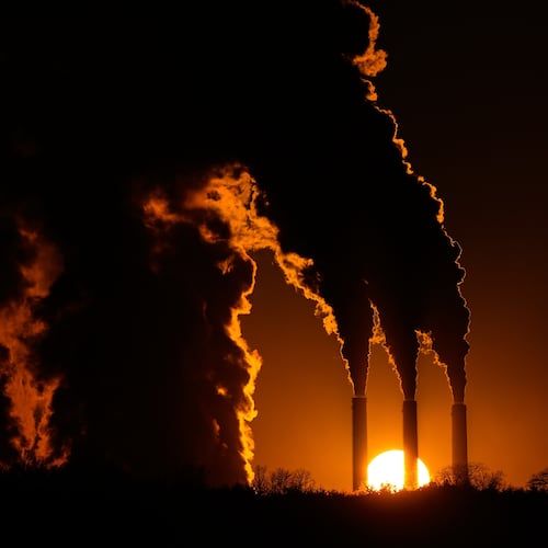 FILE - The Jeffrey Energy Center coal-fired power plant operates at sunset near Emmett, Kan., Jan. 3, 2026, in Topeka, Kan. (AP Photo/Charlie Riedel, file)