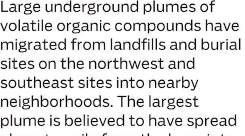 This map shows the area impacted by hazardous chemicals at Fort Gillem, south of Atlanta.