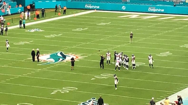 Field conditions may have played a factor in the Falcons pulling several starters. (By D. Orlando Ledbetter/dledbetter@ajc.com)