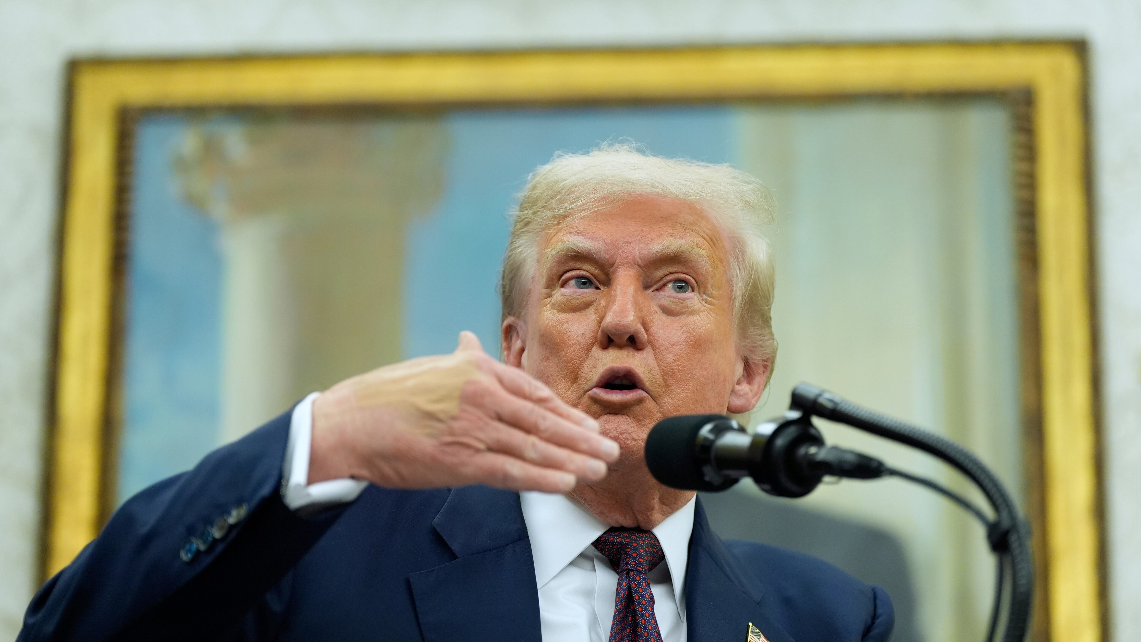 President Donald Trump speaks in the Oval Office, Aug. 6, 2025, in Washington. (AP Photo/Alex Brandon)