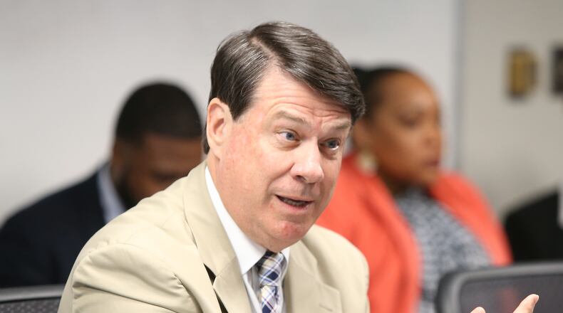 5/3/19 - Atlanta - Mayor of Sandy Springs Rusty Paul speaks at a meeting of Fulton County mayors at the Fulton County Government Center to discuss funding a transit plan that could include bus rapid transit along I-285 in Atlanta, Georgia on Friday, May 3, 2019. The discussion expanded to talk about the assumed funding and more as it would relate to the potential for more transportation. EMILY HANEY / emily.haney@ajc.com
