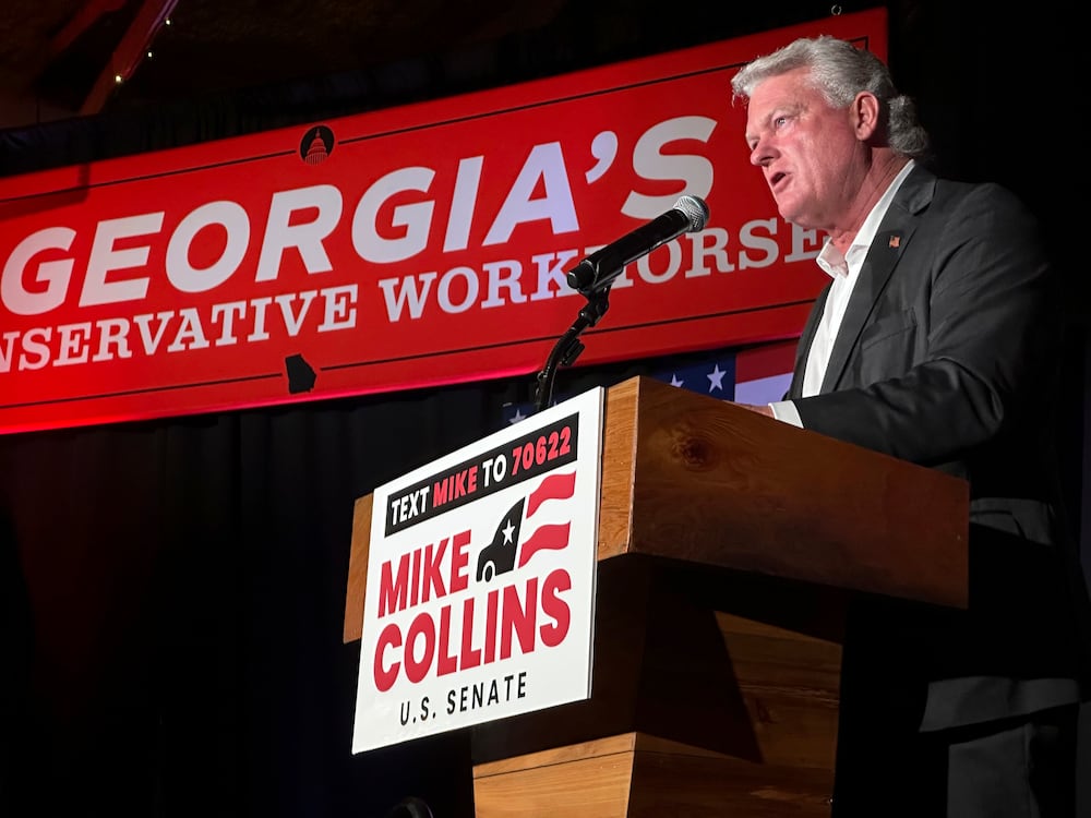 Republican U.S. Rep. Mike Collins spoke at a campaign event last week in Jackson. He is running for a U.S. Senate seat.