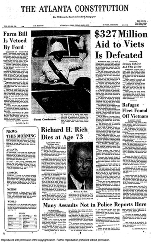 Famed Constitution columnist Celestine Sibley co-wrote the featured obituary for Richard H. Rich.