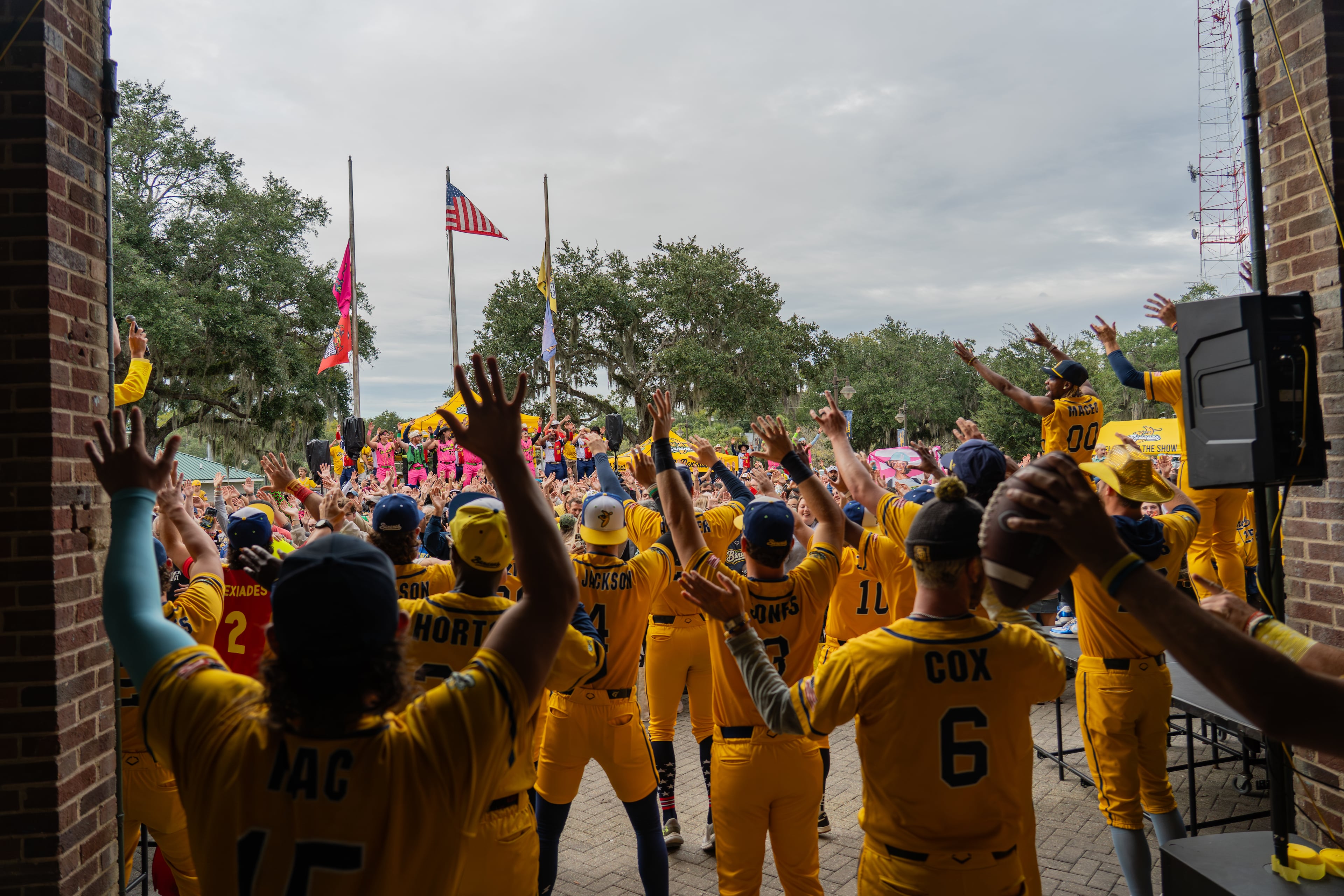 The Savannah Bananas welcome fans to the 2026 Bananas Selection Show at Savannah's Grayson Stadium. (Banana Ball Championship League/Amelia Berg)