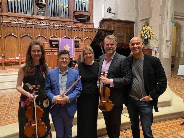 Atlanta Chamber Players members (left to right): Catherine Lynn, Todd Skitch, Elizabeth Pridgen, Justin Bruns and Allen McCullough in April 2025.