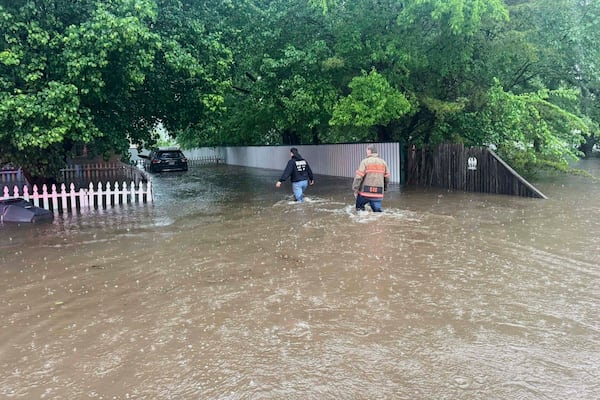 This photo provided by the Lexington Fire Department shows flooding in Lexington, Okla., Wednesday, April 30, 2025. Several people were evacuated from their homes due to flooding. (Trenton Mitchell/Lexington Fire Department via AP)
