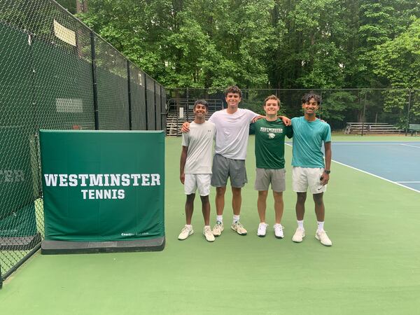 Westminster seniors (from left) Neal Jindal, Jack Velarde, Landon Cummings and Shaan Jindal can each win a fourth state championship this spring, May 8, 2026. (Courtesy of Ralph Geeza)