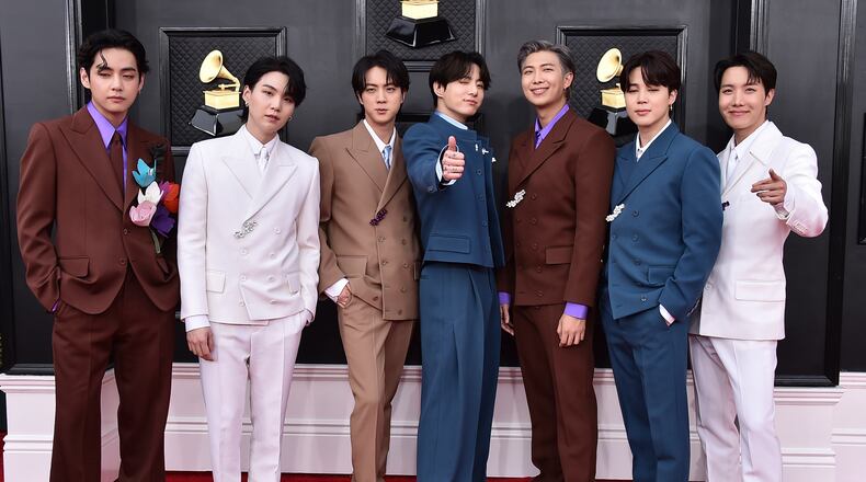 FILE - Korean group BTS appears at the 64th Annual Grammy Awards in Las Vegas on April 3, 2022. (Photo by Jordan Strauss/Invision/AP, File)