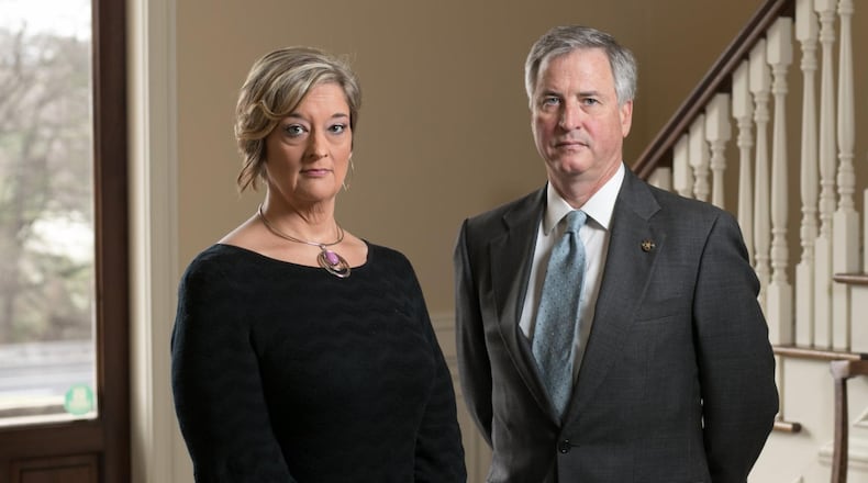 March 1, 2018 - Atlanta, Ga: Anne King, of Tennille, Ga., is shown with her lawyer Ken Hodges at Hodges’ law office on March 1, 2018, in Atlanta. King is suing in federal court her ex-husband, a deputy, who signed off on the warrant for King in Washington County. (JASON GETZ for the AJC)